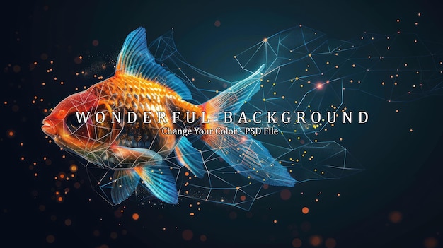 PSD abstract digital goldfish with glowing lines