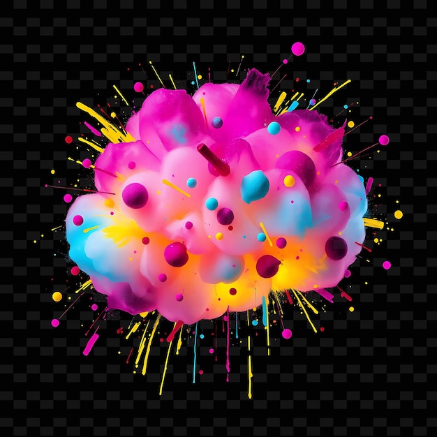 Abstract Expressionist Cloud Splattered With Chaotic Colors Spontaneous Shapes_Isolated_Neon_Object