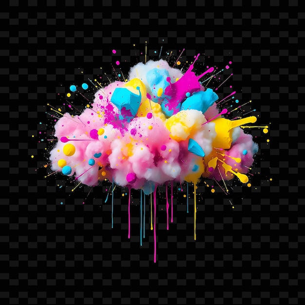 Abstract Expressionist Cloud Splattered With Chaotic Colors Spontaneous Shapes_Isolated_Neon_Object