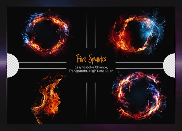 Abstract Fire flames set on transparent background