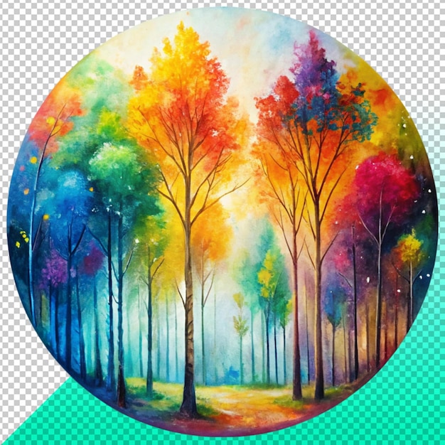 abstract forest with colorful painting tree on transperent background