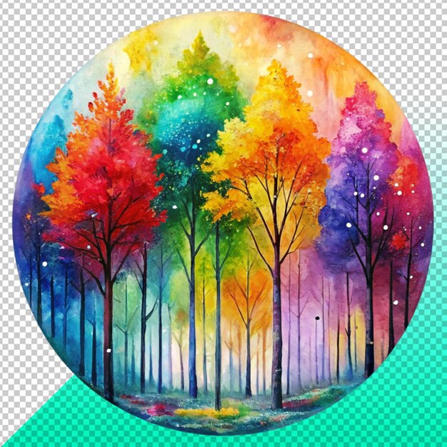 abstract forest with colorful painting tree on transperent background