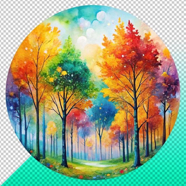 abstract forest with colorful painting tree on transperent background