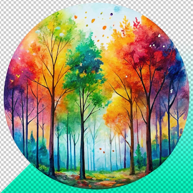 abstract forest with colorful painting tree on transperent background