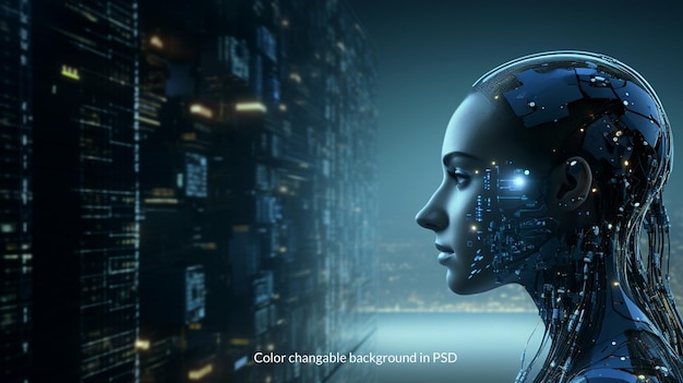 Abstract futuristic face concept artificial intelligence AI HD background in PSD