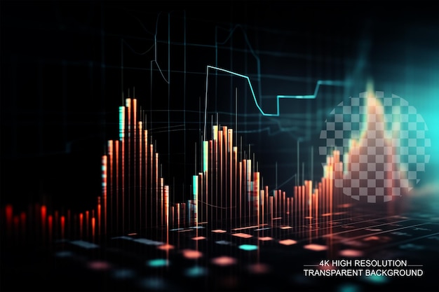 Abstract glowing analysis business statistics and analytics value waves on transparent background