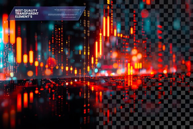 PSD abstract glowing big data forex candlestick chart on transparent background