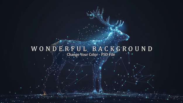 PSD abstract glowing blue digital reindeer in dark background christmas or winter holiday theme low poly artwork