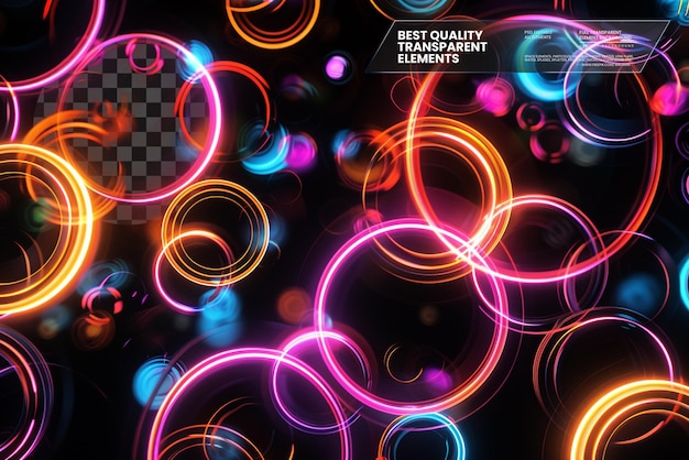 PSD abstract glowing neon light techno circles background on transparent background