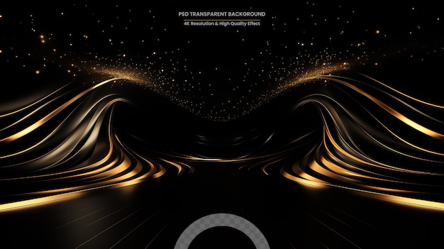 Abstract Gold Waves Shiny golden moving lines design element with glitter effect on dark background