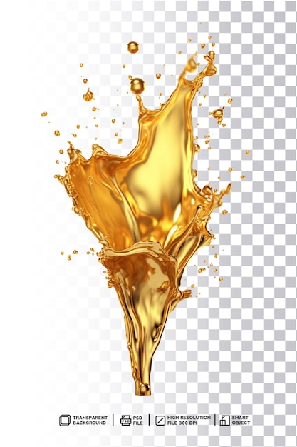 Abstract Golden Metallic Shiny Splash Liquid Design with Transparency in isolated background