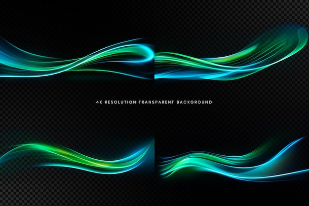 PSD abstract green blue wave collection on transparent background