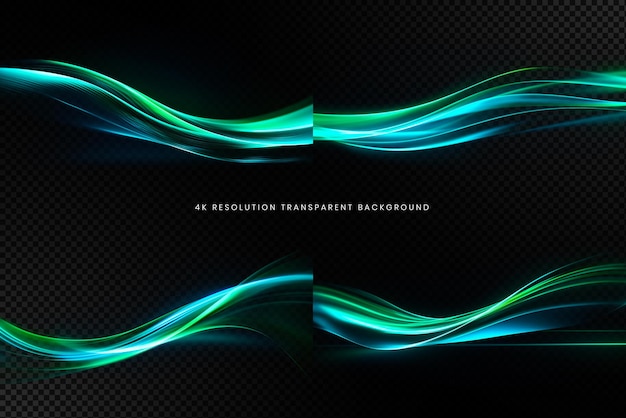 PSD abstract green blue wave collection on transparent background