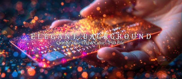 Abstract handholding bank card hologram on technology dark background