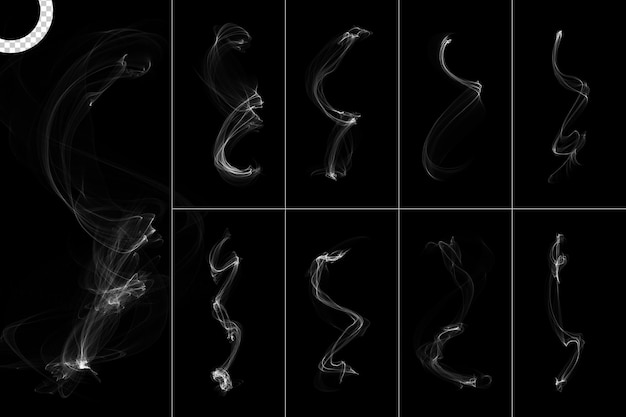 Abstract isolated white smoke flare collection