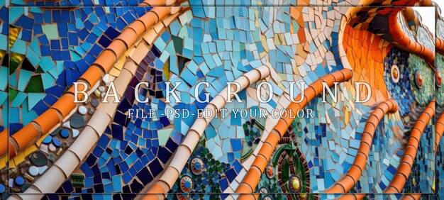 PSD abstract mosaic wall with orange tubes