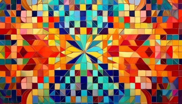 Abstract mosaic with bright contrasting tile colors