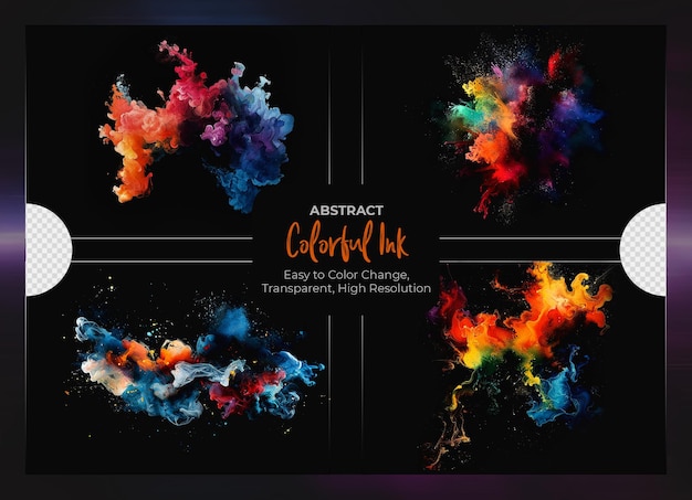 Abstract Multicolored paint set on transparent background