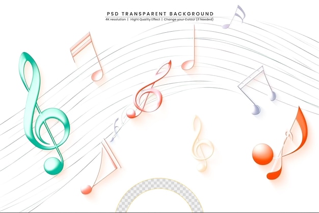 PSD abstract music notes wave on transparent background