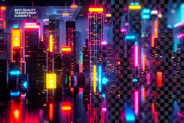 PSD abstract neon cityscape with vibrant glowing lights an on transparent background