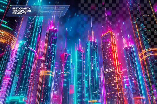 Abstract Neon Cityscape with Vibrant Glowing Lights An on transparent background