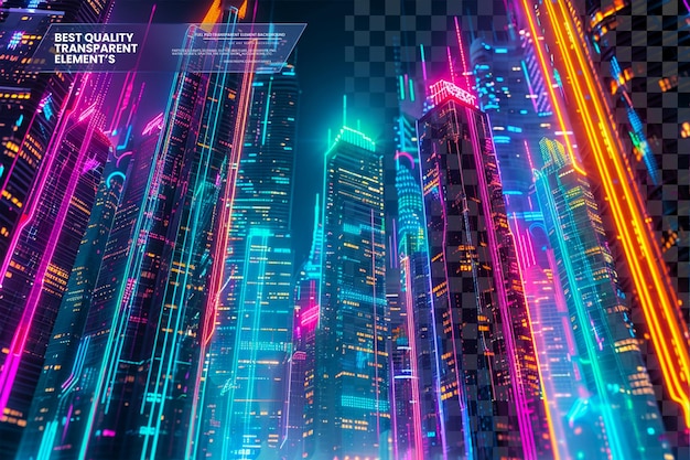 Abstract Neon Cityscape with Vibrant Glowing Lights An on transparent background