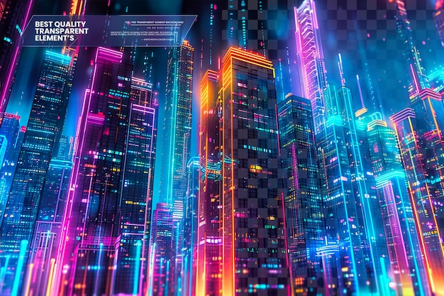 Abstract Neon Cityscape with Vibrant Glowing Lights An on transparent background