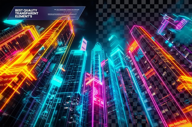 Abstract Neon Cityscape with Vibrant Glowing Lights An on transparent background