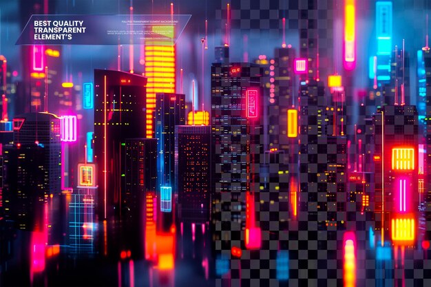 Abstract Neon Cityscape with Vibrant Glowing Lights An on transparent background