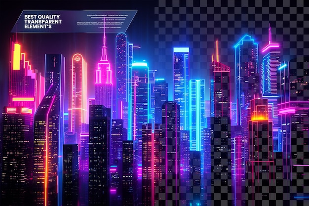 Abstract Neon Cityscape with Vibrant Glowing Lights An on transparent background