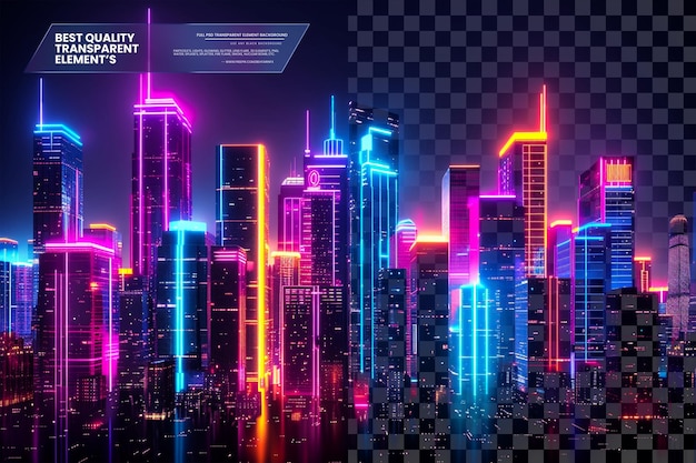 Abstract Neon Cityscape with Vibrant Glowing Lights An on transparent background