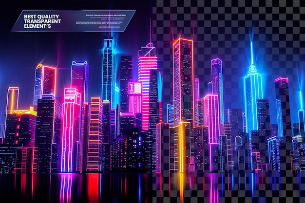 Abstract Neon Cityscape with Vibrant Glowing Lights An on transparent background