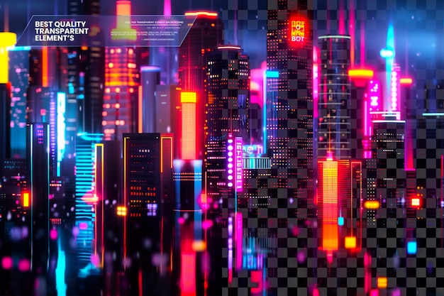 PSD abstract neon cityscape with vibrant glowing lights an on transparent background