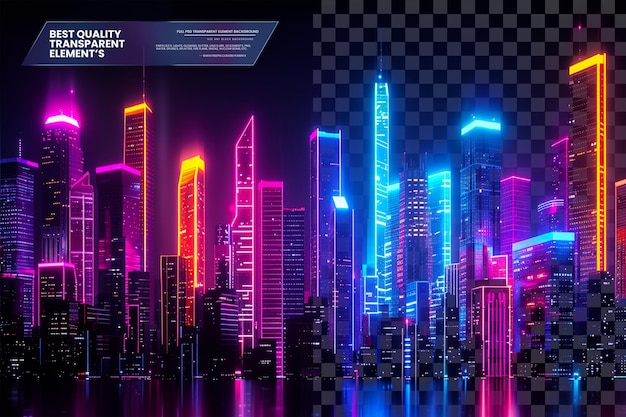 PSD abstract neon cityscape with vibrant glowing lights an on transparent background