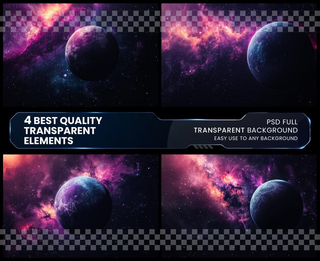 PSD abstract planets and space on transparent background