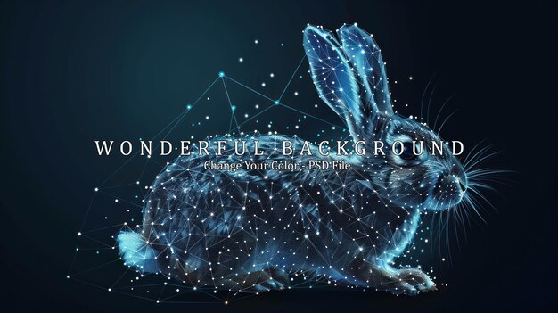 PSD abstract polygonal illustration of a rabbit made from glowing lines and points against a dark background animal futuristic technology digital art