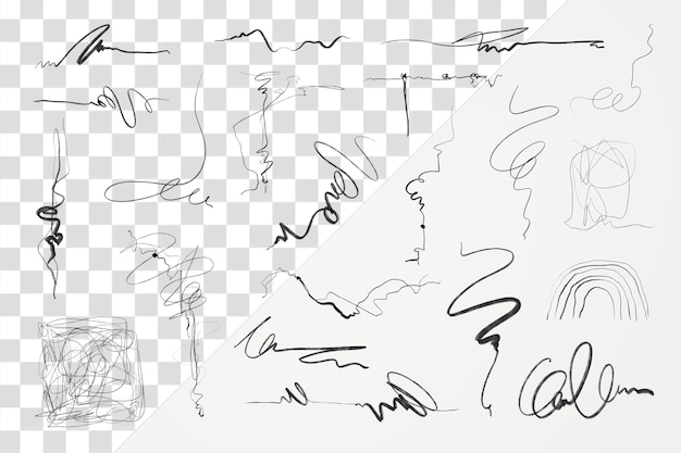 Abstract scribble lines png sticker set transparent background