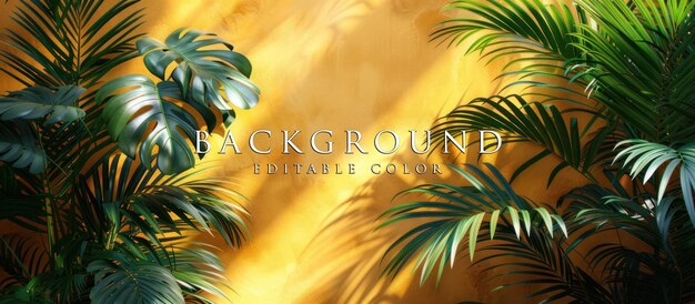 PSD abstract shadow of black and white palm leaves on yellow background copy space