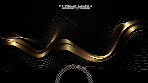 Abstract shiny color gold wave design element with glitter effect on transparent background