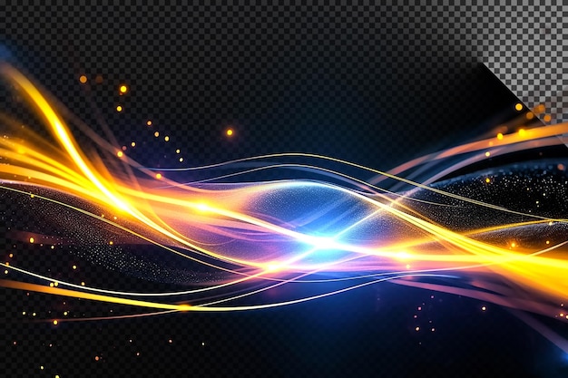 Abstract Shiny lighting glowing waves on transparent background