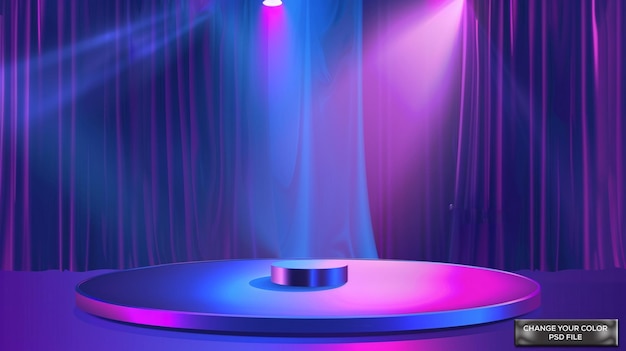 Abstract stage with illuminated light bulb elements on podium background