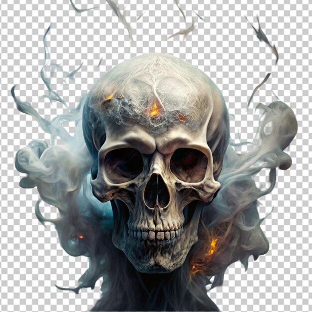 PSD abstract surreal creepy skull of smoke digital on transparent background