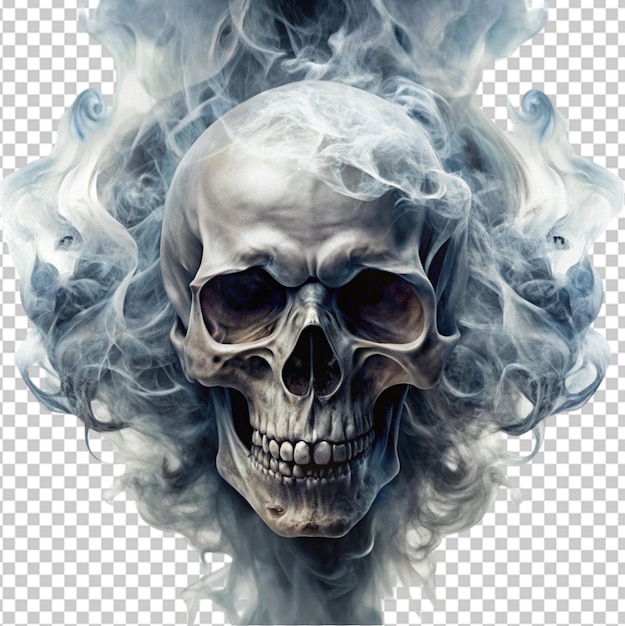 PSD abstract surreal creepy skull of smoke digital on transparent background