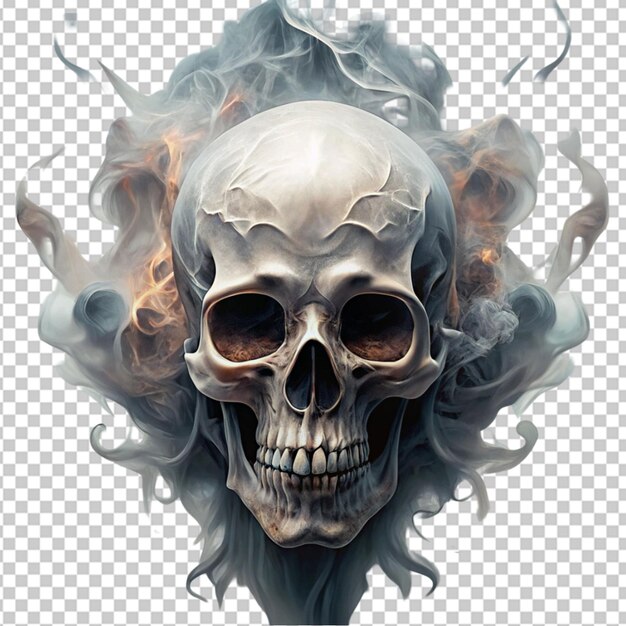 PSD abstract surreal creepy skull of smoke digital on transparent background