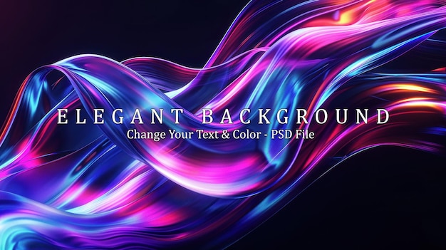 PSD abstract swirling neon waves on black background