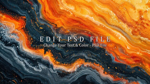 PSD abstract swirling orange and black liquid art