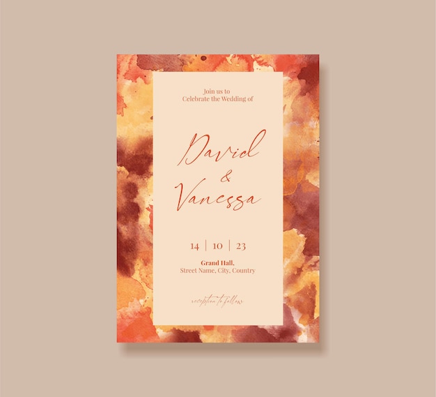 PSD abstract wedding card template design with watercolor background