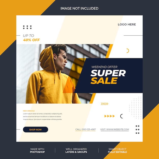 Abstract yellow and black social media instagram template premium