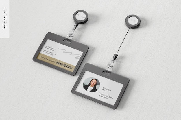 Access Cards with Plastic Holder Mockup