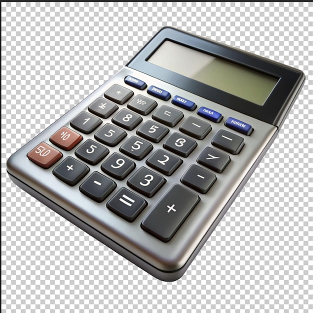 Accountant using calculator on desk office on white background with copy space Top view